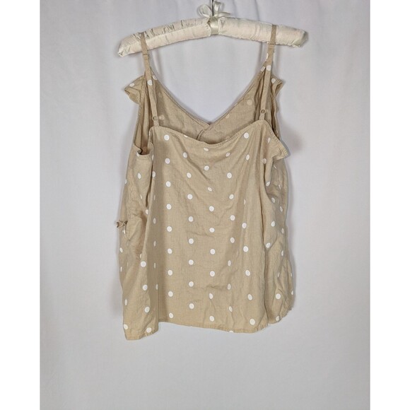 Old Navy Cami 3X Women's Beige Polka Dot Ruffle Trim Linen Blend Spaghetti Strap - Picture 2 of 4